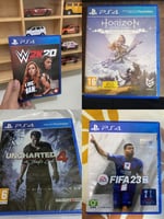 Lot de 4 jeux PS4: Uncharted 4, Horizon Zéro, WWE 2K20, FIFA 23