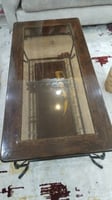 Table en fer forgé italienne avec miroir fumé - Bon état