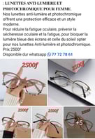 Lunettes Anti Lumière et Photochromique pour Femme