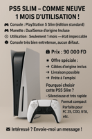 PS5 Slim comme neuve - 1 mois d'utilisation