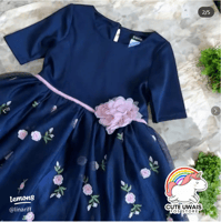 Robe enfant Zunie Floral Embroidery Tutu Dress, bleu marine, 8 ans