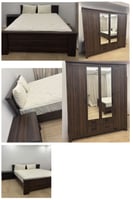 Mobilier chambre, lot de 3, bois brun foncé, 180x200cm