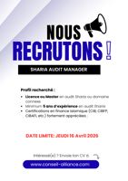 Offre emploi Sharia Audit Manager expérimenté en finance islamique