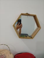 Miroir hexagonal en bois, 24cm x 24cm
