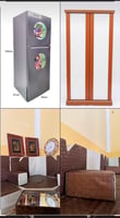 Armoire 2m, frigo et canapé en U avec accessoires