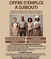 Offres d'emploi à Djibouti : ménage, nounous, sécurité