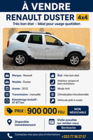 Renault Duster 4x4 2012, diesel, boîte manuelle, bon état