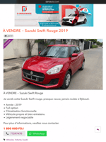 Suzuki Swift 2019 Rouge, full options, excellent état