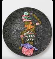 Art africain original texturé sur toile ronde signé Boby