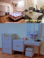 Chambre à coucher, salon et table avec 6 chaises en parfait état