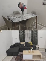 Ensemble salon complet en L avec table et chaises comme neuf
