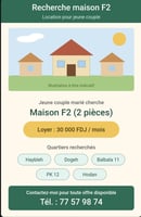 Recherche logement F2 à louer quartiers Haybleh, Dogeh, Balbala, Hodan