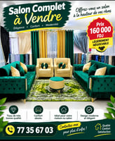 Salon complet design moderne vert et doré confortable