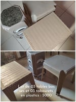 Lot 3 tables basses et 3 tabourets en plastique pratique