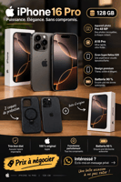iPhone 16 Pro 128 Go en très bon état avec accessoires