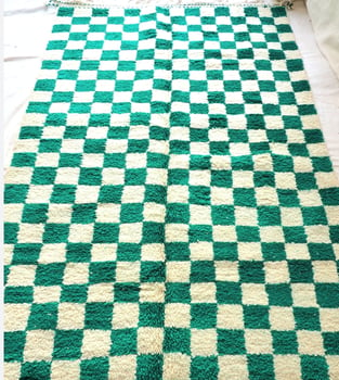 Grand tapis damier blanc et vert, comme neuf