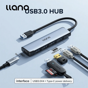 Hub USB 3.0 4 ports Llano pour périphériques et USB C