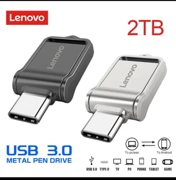 Clé USB Lenovo avec port USB et type C - 2000 Go ou 1 To