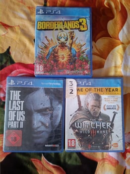 Jeux PS4 The Last of Us 2, The Witcher 3 et Borderlands 3