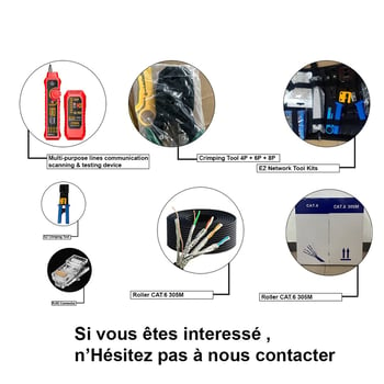 Outils informatiques : trousse de pince à sertir, connecteurs, testeur de câble et plus encore