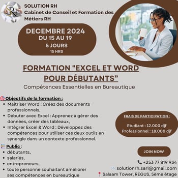 Formation Courte de Perfectionnement Excel et Word pour Débutants