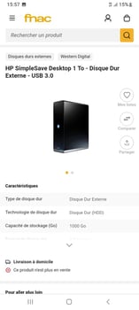 Disque dur HP noir 1 To à vendre, prix négociable