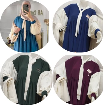 Abaya bicolore élégante avec boutons - Bleu et Beige à vendre