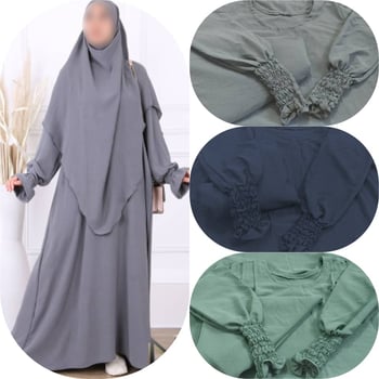 Jilbab élégant avec manches smockées à vendre - Disponible en plusieurs couleurs