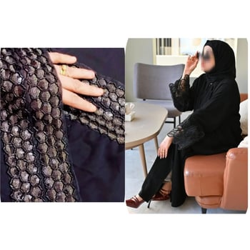 Abaya noire avec manches en dentelle dorée à vendre