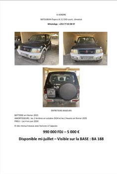 Mitsubishi Pajero 3 - 3.2 DID court, climatisé, bon état général