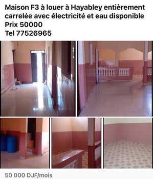Maison F3 avec eau et électricité à Hayabley