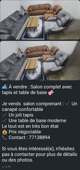 Salon moderne en excellent état avec tapis et table assortis