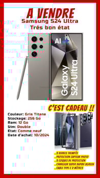 Samsung S24 Ultra, comme neuf, prix négociable