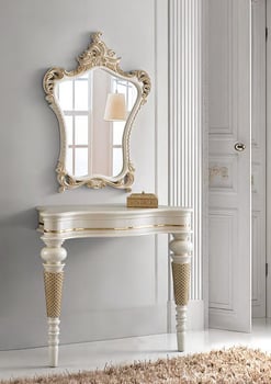 Console dorée avec miroir ovale décoratif