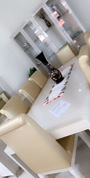Table à manger en cuir avec 8 chaises et living-room inclus
