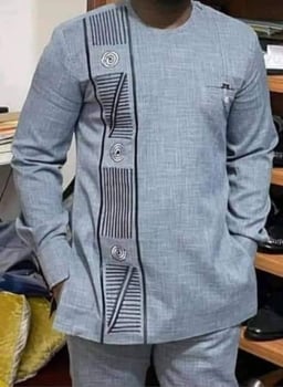 Tunique bleu roi motif africain homme - élégance à petit prix