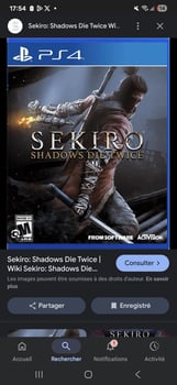 RECHERCHE du Jeu Sekiro Shadow Die Twice