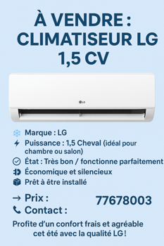 Climatiseur LG 1,5 CV en excellent état, économique et silencieux