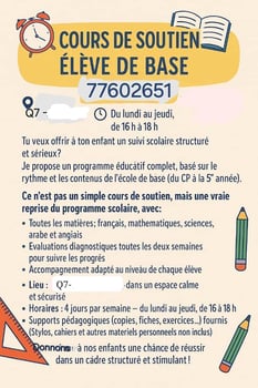 Cours soutien pour élèves - école de base Ali Malow