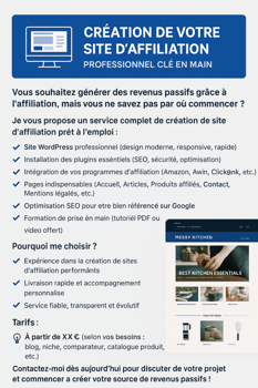 Site d\'affiliation professionnel clé en main avec WordPress, Elementor, et bonus inclus