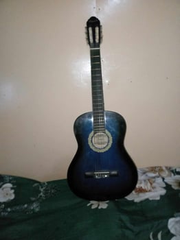 Guitare acoustique bleu foncé avec sac de couverture