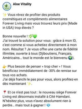 Réduction 30% sur produits Forever Living, cosmétiques et compléments alimentaires américains