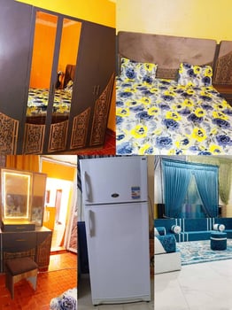 Meuble complet avec salon et frigo, presque neuf