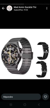 Montre Noire avec Bracelets en Cuir et Métal - Mécanisme Interne Blanc