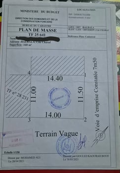 Terrain 160m² à cité sharaf , proche stade, titre foncier et permis de construire inclus