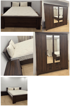 Mobilier chambre, lot de 3, bois brun foncé, 180x200cm