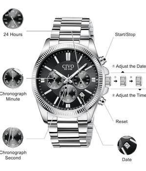 Montre Chronographe Homme CIVO - Argent, Acier Inoxydable, Quartz