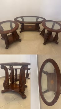 Lot de 3 tables basses en verre et bois pour salon