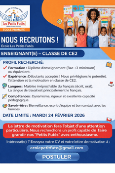 Enseignant(e) CE2 pour l\'école Les Petits Futés - Postulez maintenant !