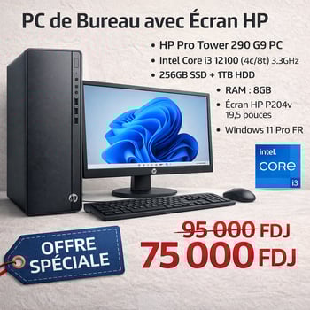 PC HP Complet avec Intel Core i3, 8GB RAM, et Écran HP 19.5 pouces
